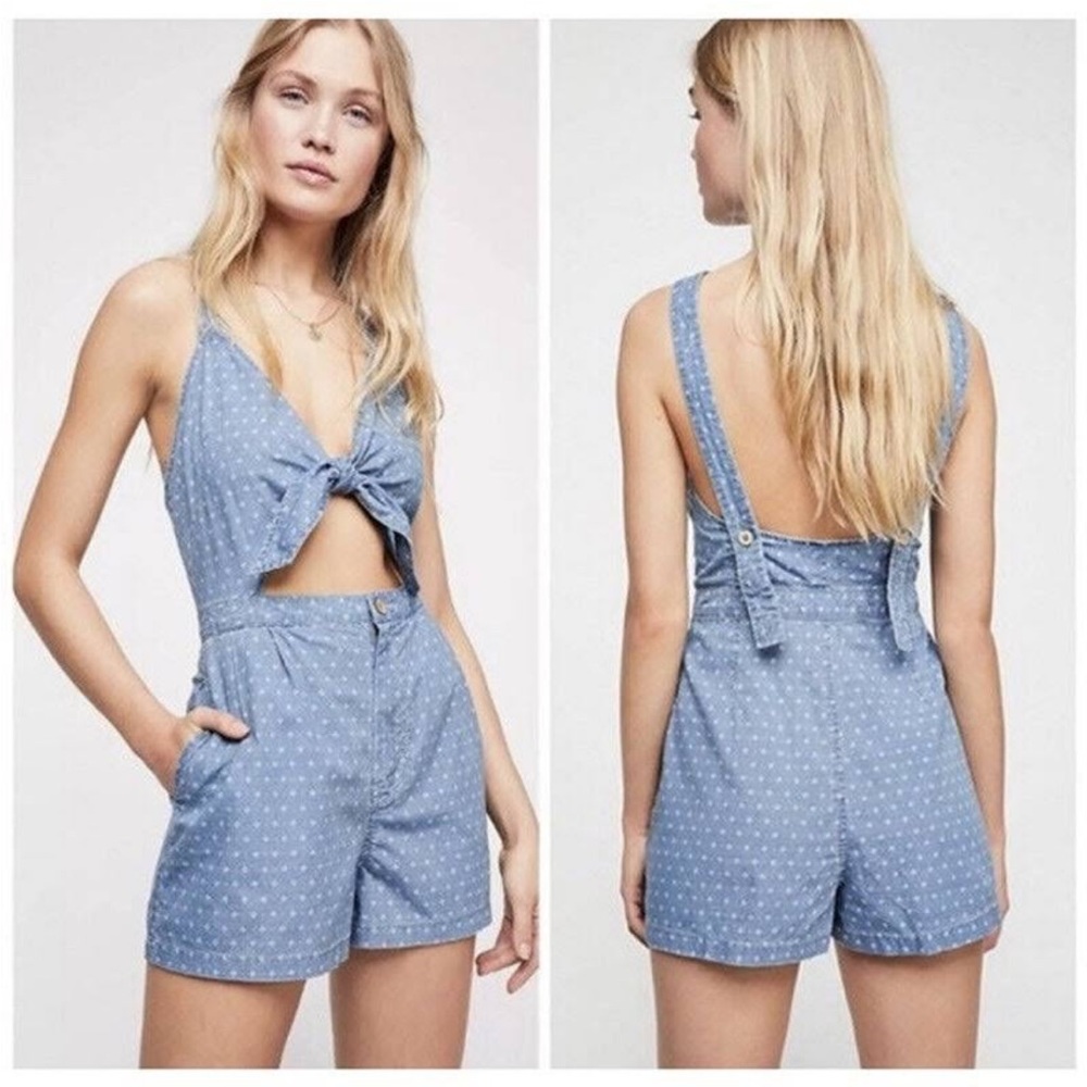Free People Denim Tie Front Romper - Worn Once